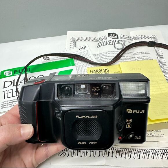 vintage Fuji DL-400 tele 35mm camera.  instruction manual, kodak film - Picture 3 of 7